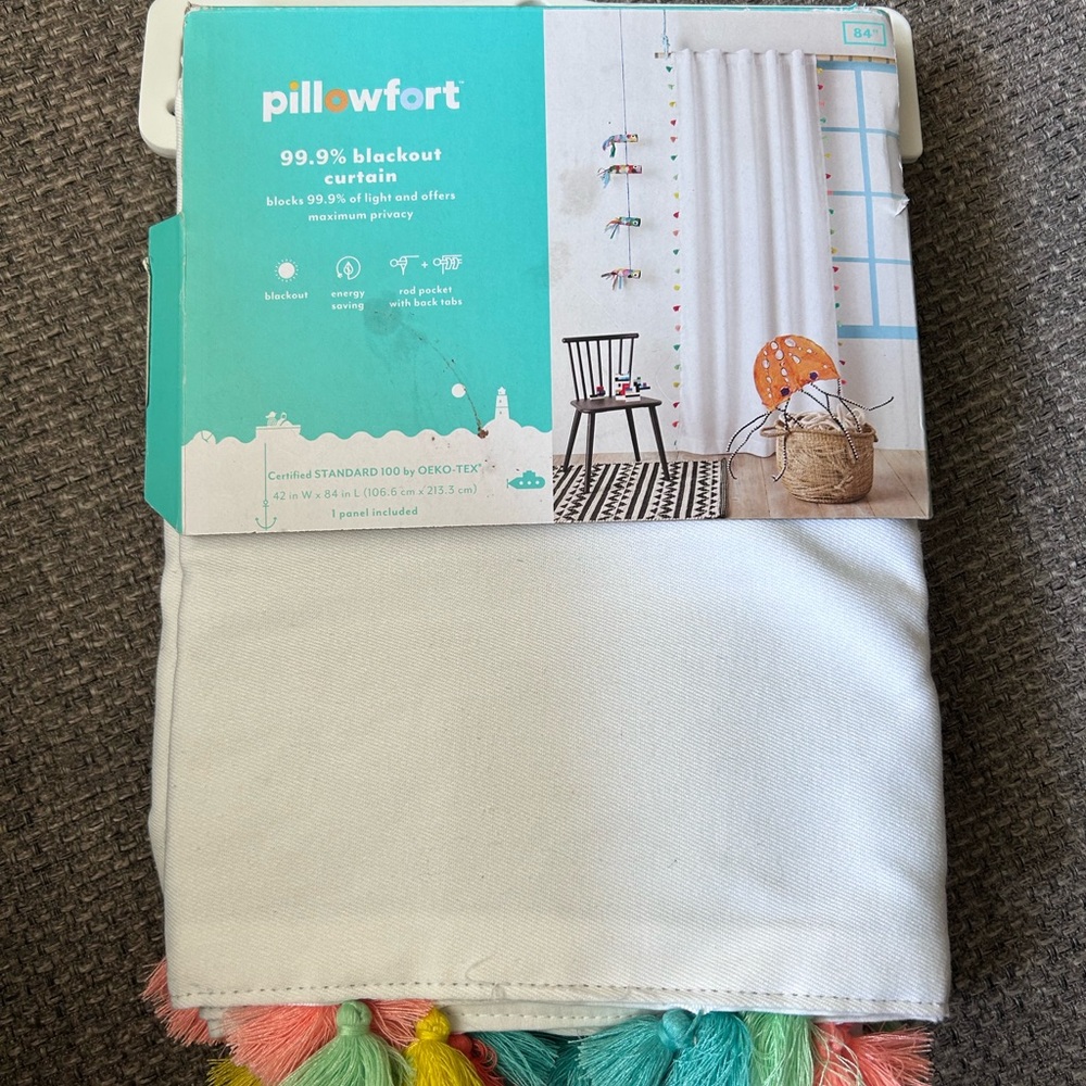 Pillowfort White Curtain with Multicolor Tassels